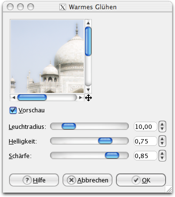 Eigenschaften für das Filter Warmes Glühen